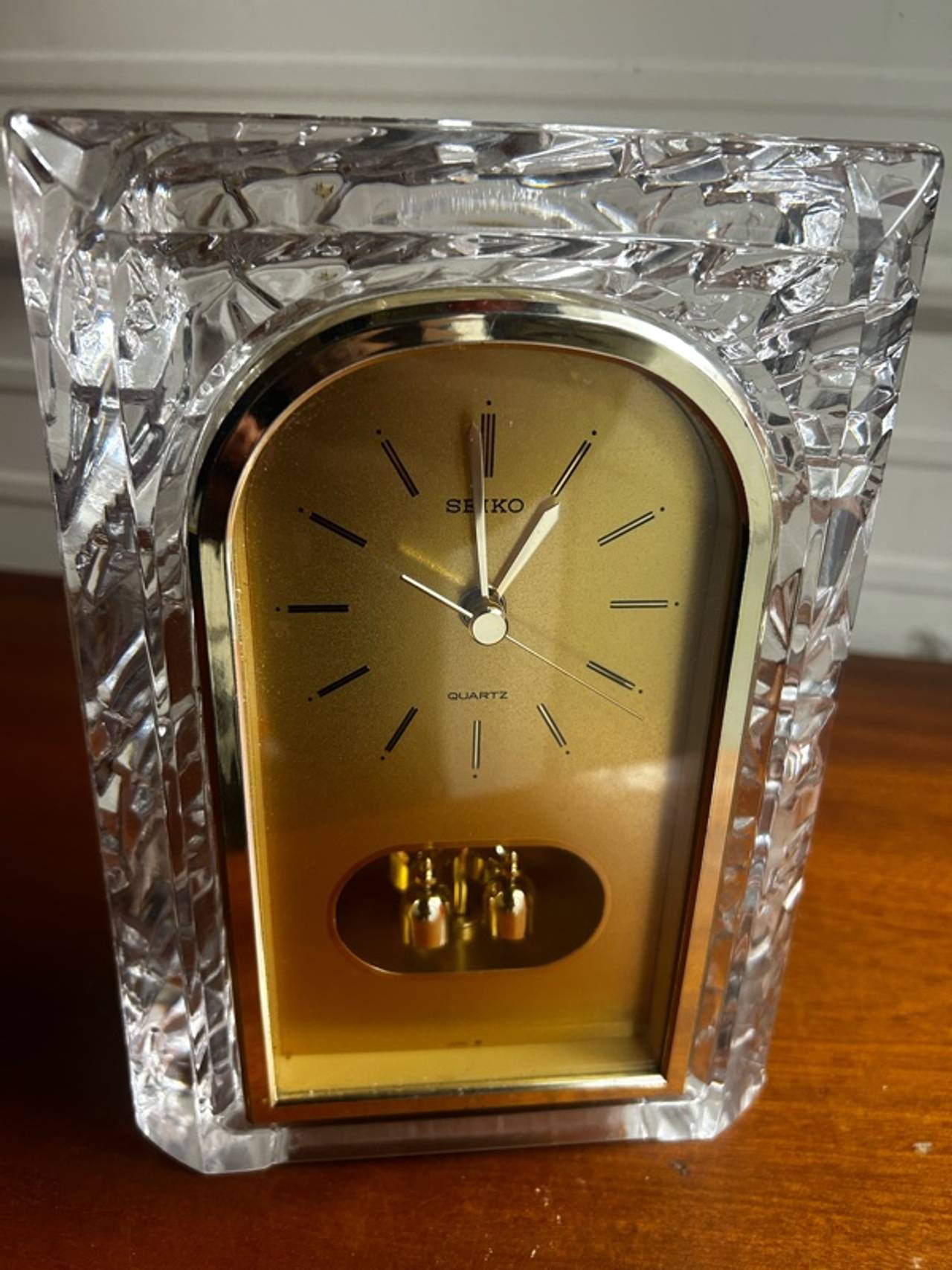 Seiko Quartz Lead Crystal Desk Clock with Gold Accents
