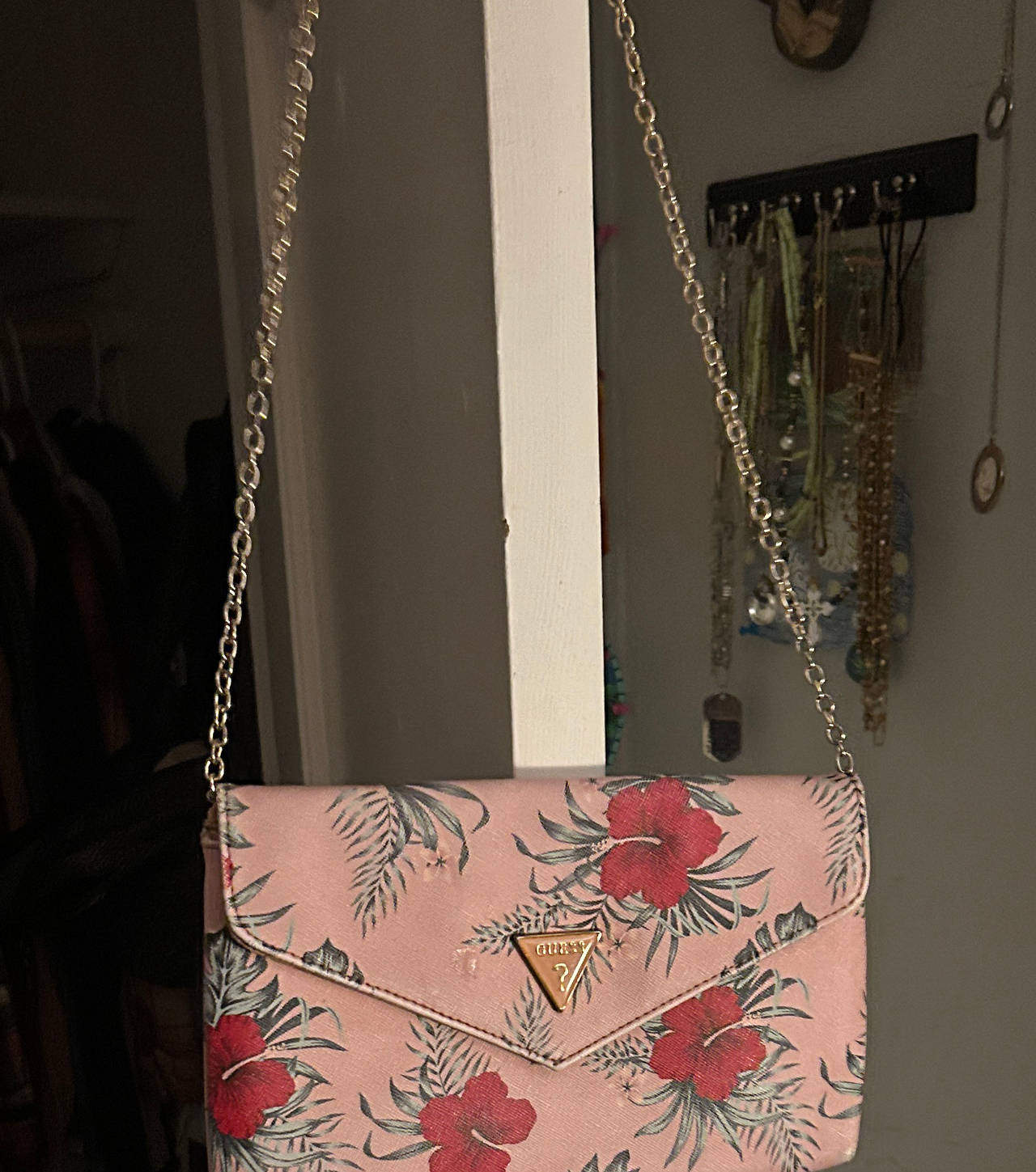 Guess Pink Floral Hibiscus Crossbody Bag