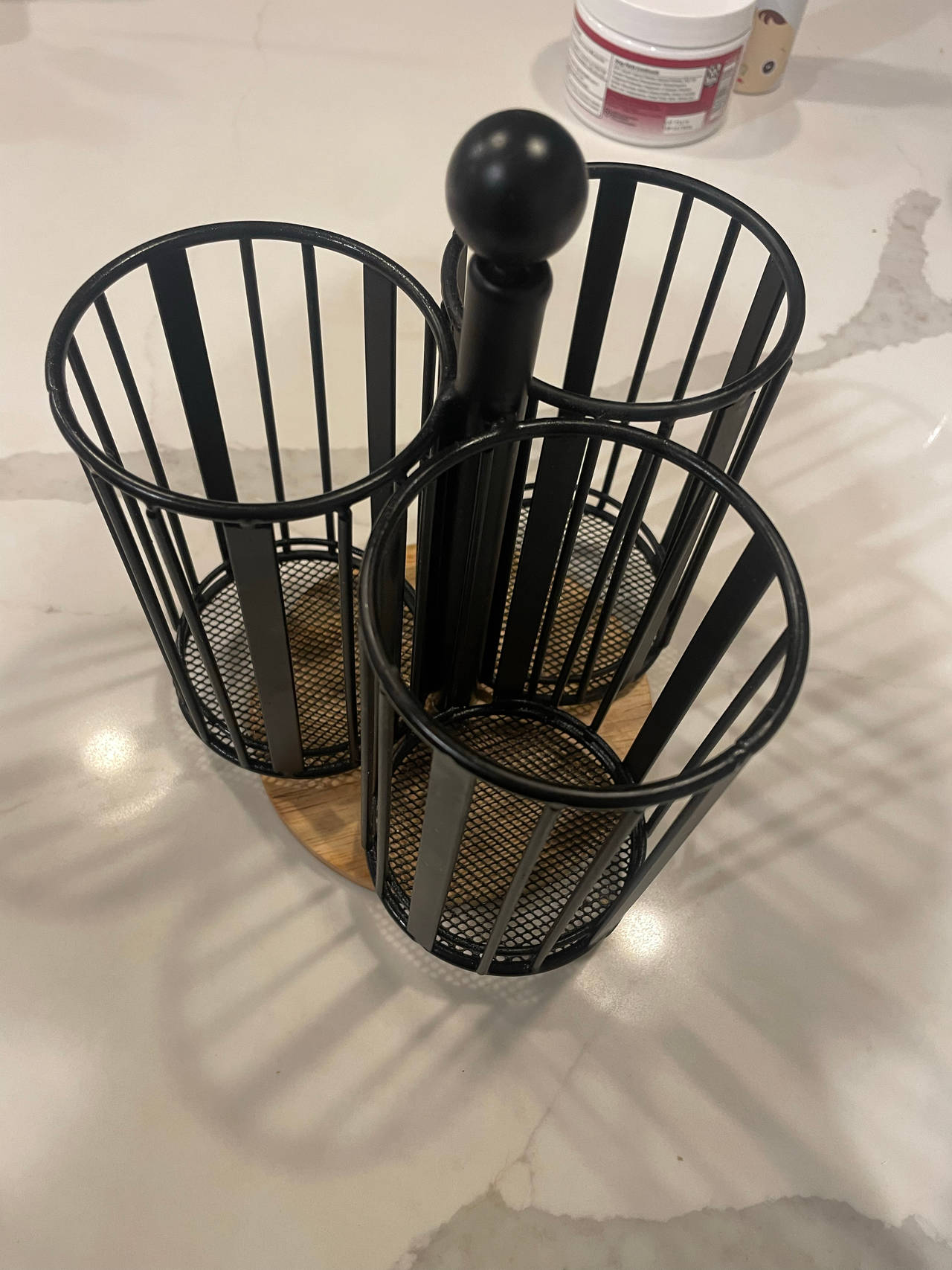 3-Compartment Utensil Caddy with Wood Base