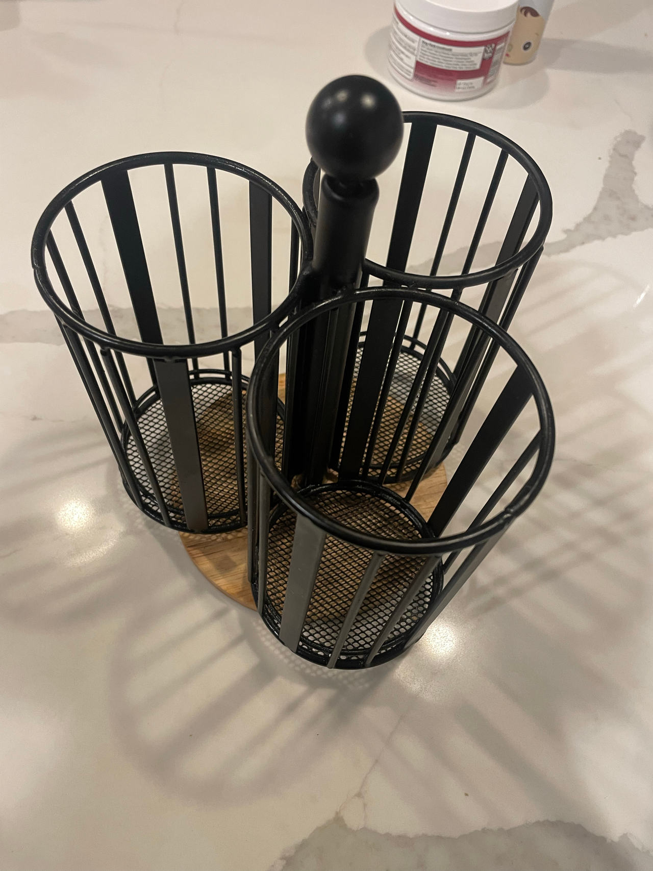 3-Compartment Utensil Caddy with Wood Base