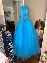 Mori Lee Madeline Gardner Blue Beaded Tulle Ball Gown - Image 4