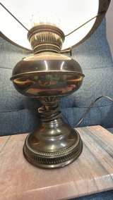 Vintage Brass Hurricane Lamp with Floral Shade - Image 7