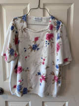 Alfred Dunner Floral Square Neck Knit Top XL - Image 1