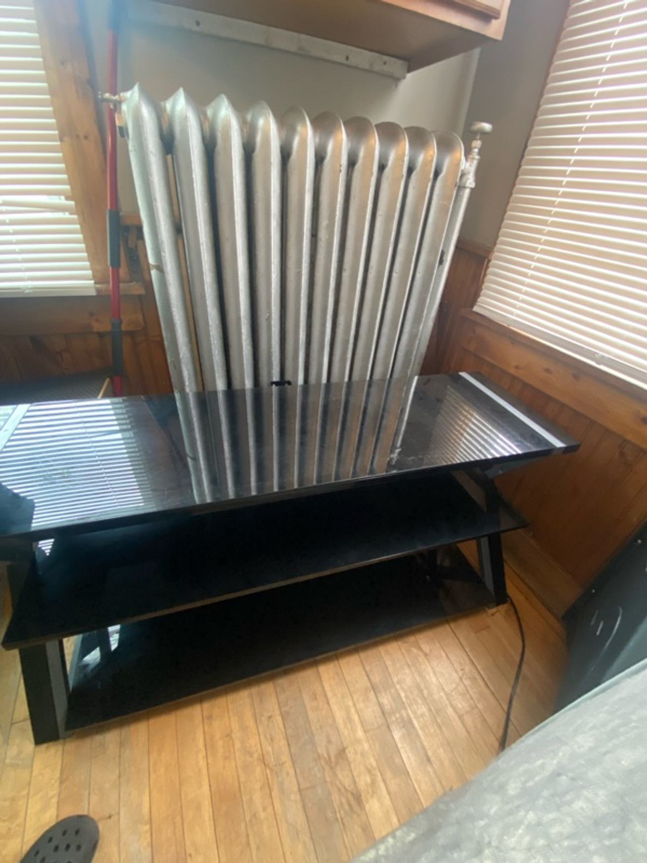 Black Glass and Metal TV Stand