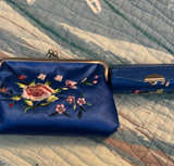 Embroidered Satin Pouch and Lipstick Case Set - Image 1