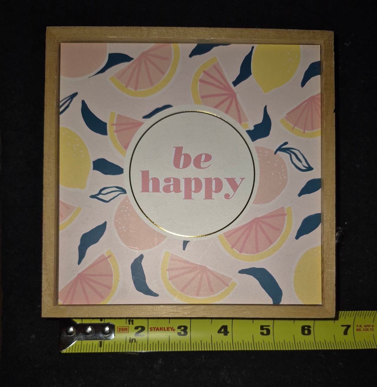 Be Happy Citrus Wood Framed Wall Art