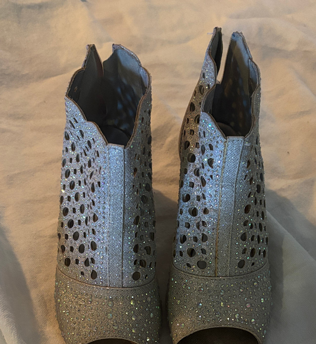 Rhinestone Cutout Peep Toe Booties