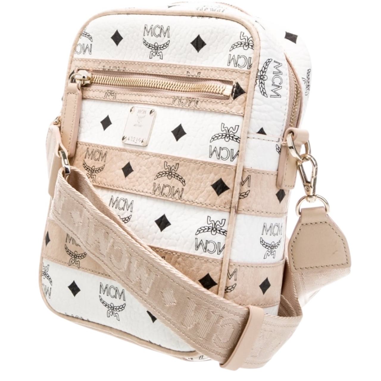 MCM Visetos Stark Crossbody Bag White/Tan