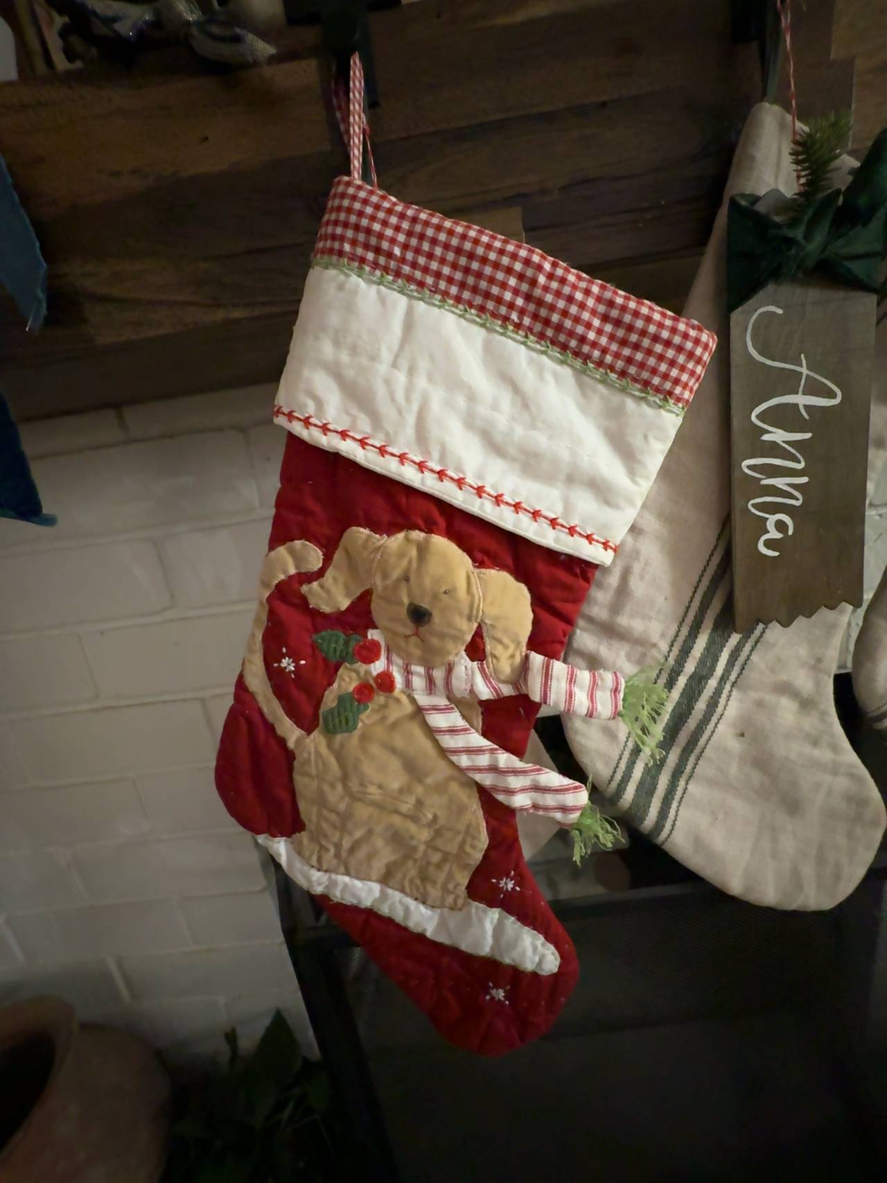 Pottery Barn Kids Quilted Dog with Antlers Christmas Stocking