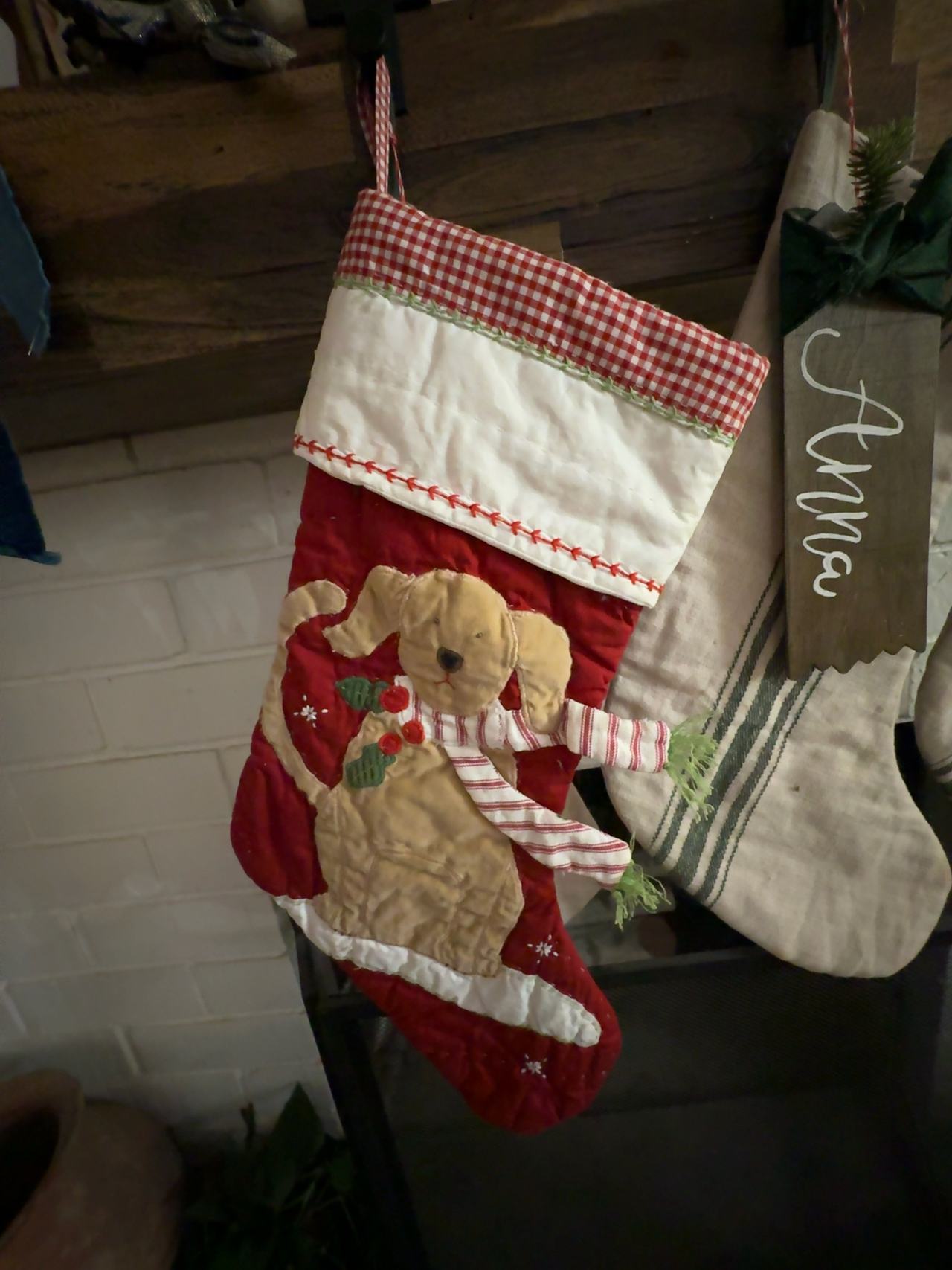 Pottery Barn Kids Quilted Dog with Antlers Christmas Stocking