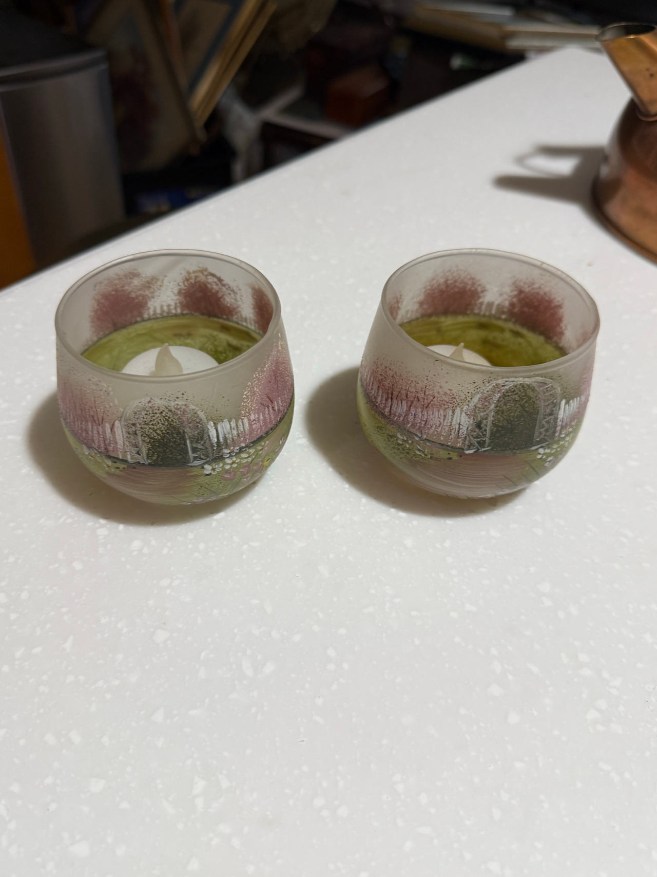 Hand Painted Frosted Glass Garden Votive Candle Holder