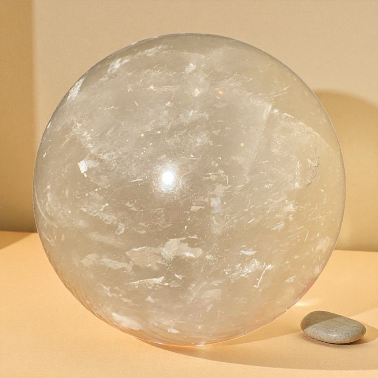 Natural White Quartz Crystal Sphere