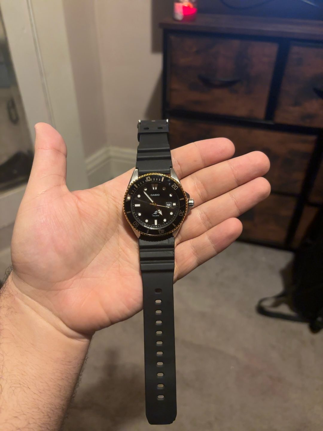 Casio MDV-106G-1AV Black Dive Watch with Gold Bezel