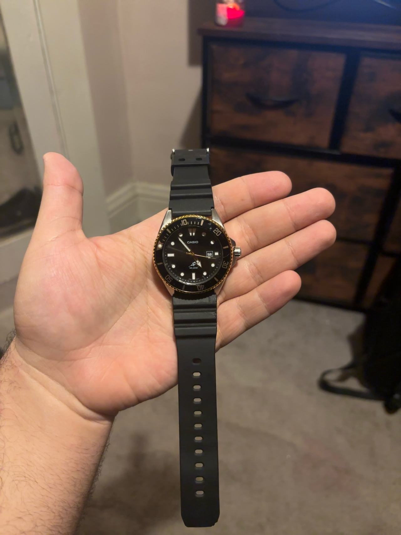 Casio MDV-106G-1AV Black Dive Watch with Gold Bezel