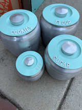 Rare Turquoise Kromex Spun Aluminum Canister Set MCM - Image 1