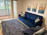 FULL ROOM DECOR-  Includes Navy Blue Velvet Tufted Sofa bed , rug , art , chair - Image 1