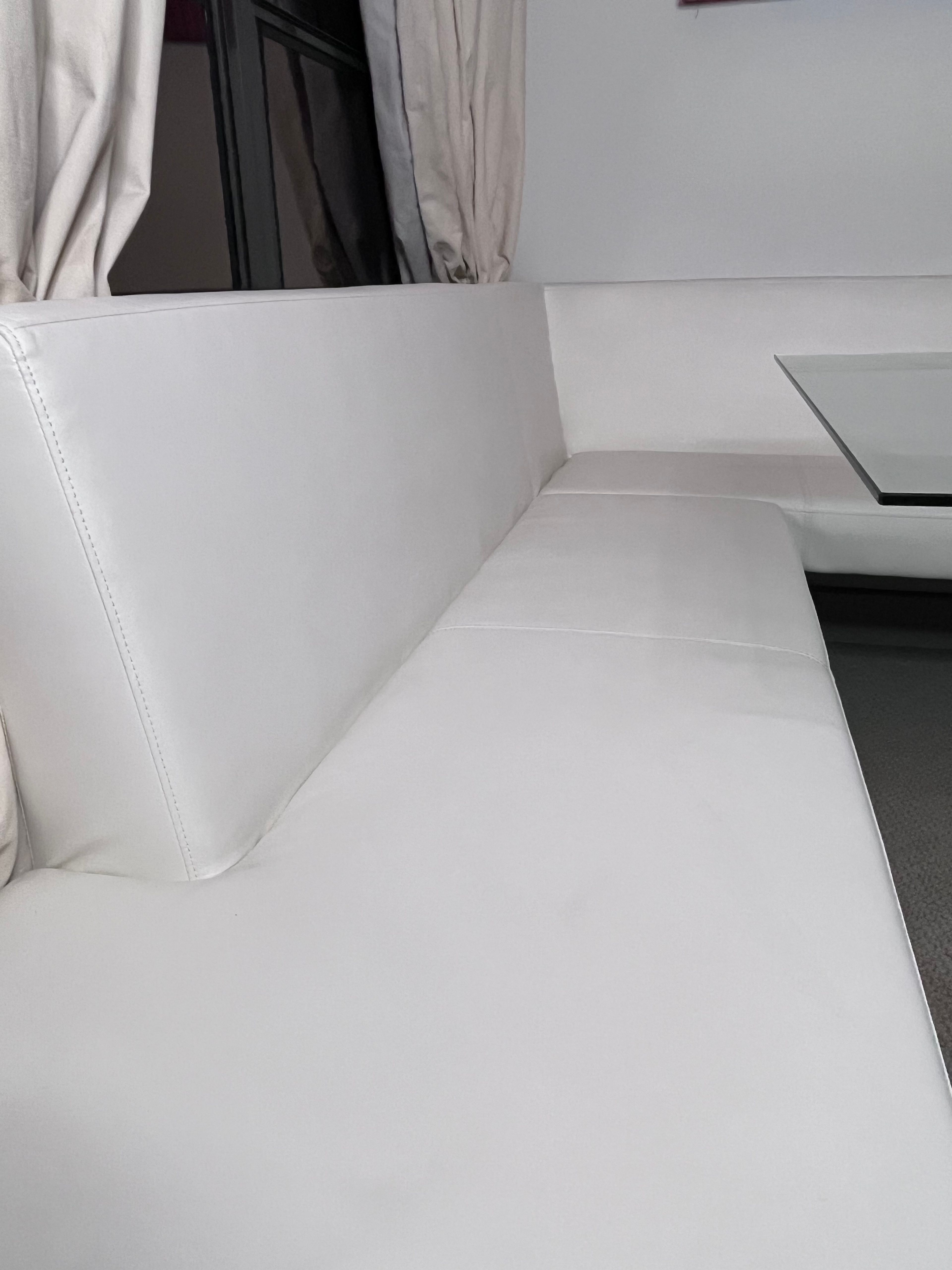 Armen Living Amanda Faux Leather Corner Bench off white dinning booth with glass - Image 6