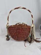 Southwestern Leather and Feather Fringe Decorative Basket - Image 3