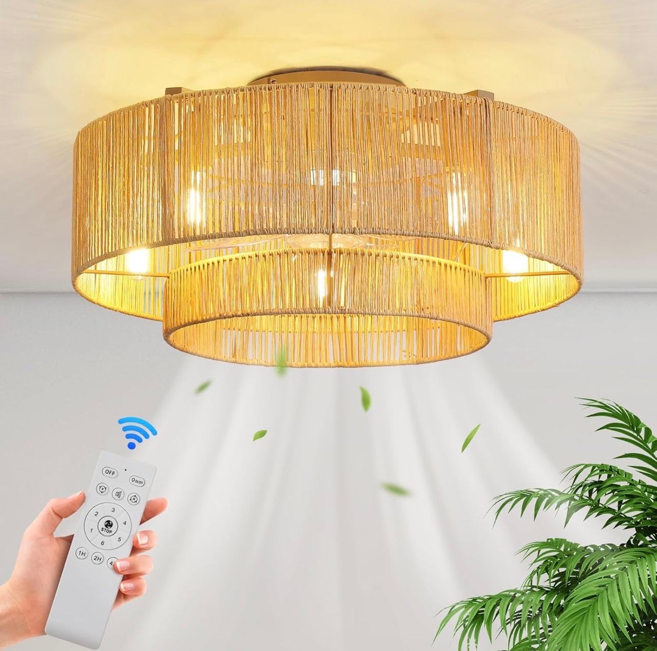 RUIYEY 20 inch Boho Ceiling Fan with Lights
