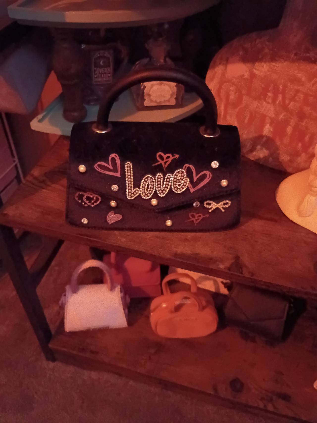 Love Embellished Velvet Handbag