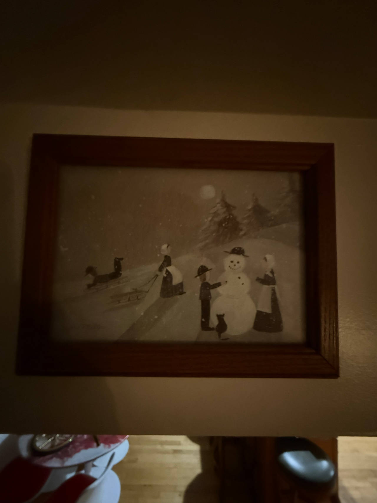 Amish Winter Scene Framed Folk Art Print