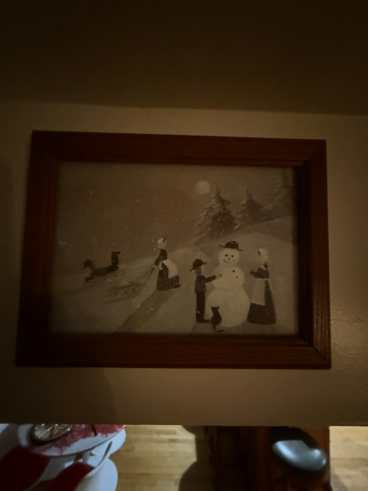 Amish Winter Scene Framed Folk Art Print
