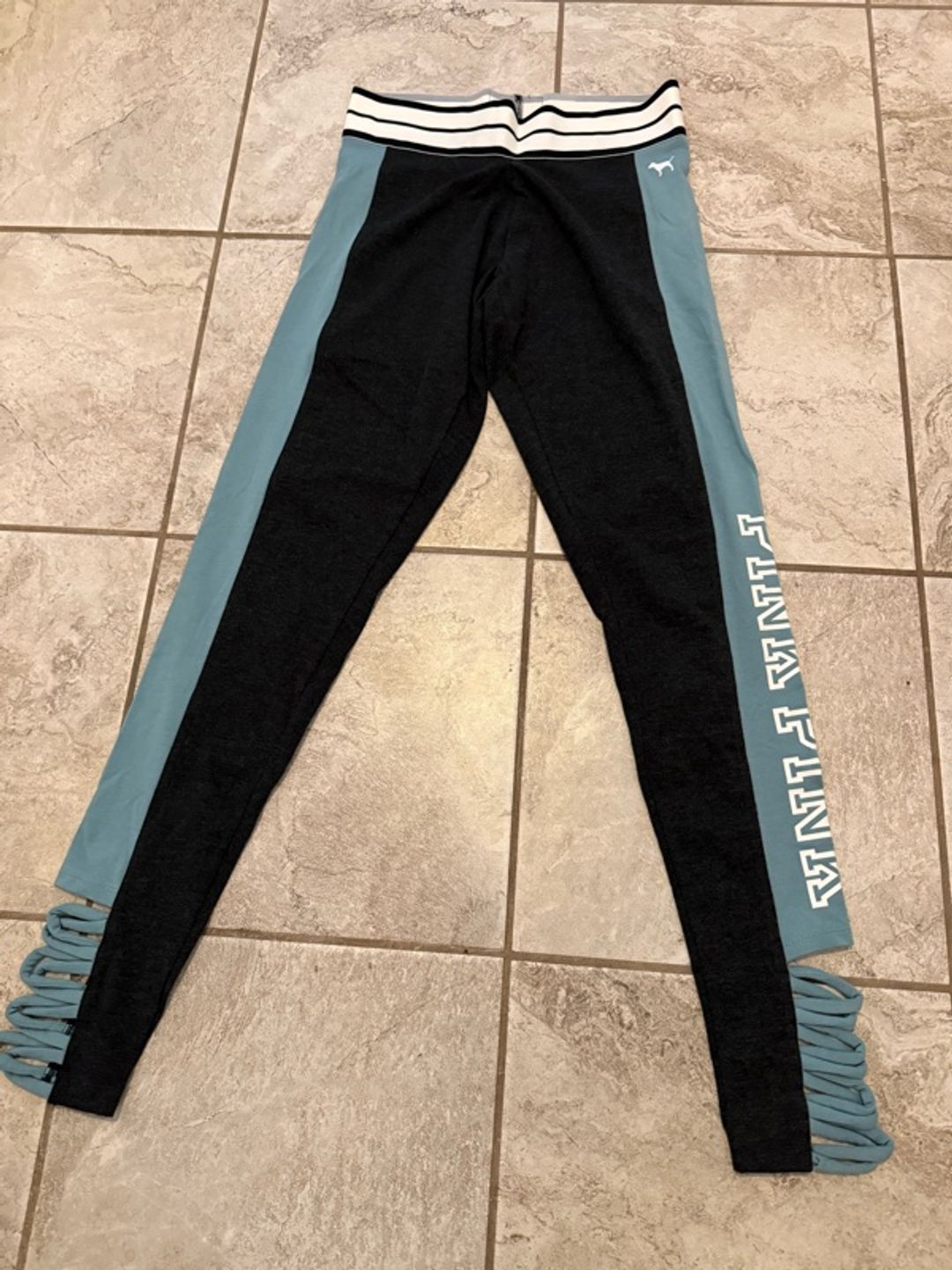 Victoria's Secret PINK Yoga Strappy Leggings Dark Gray and Sage Blue