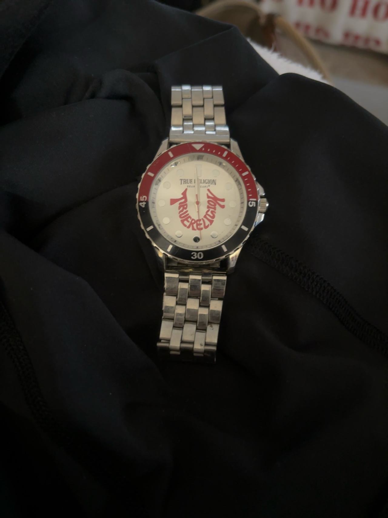 True Religion Round Two-Tone Bezel Watch Silver
