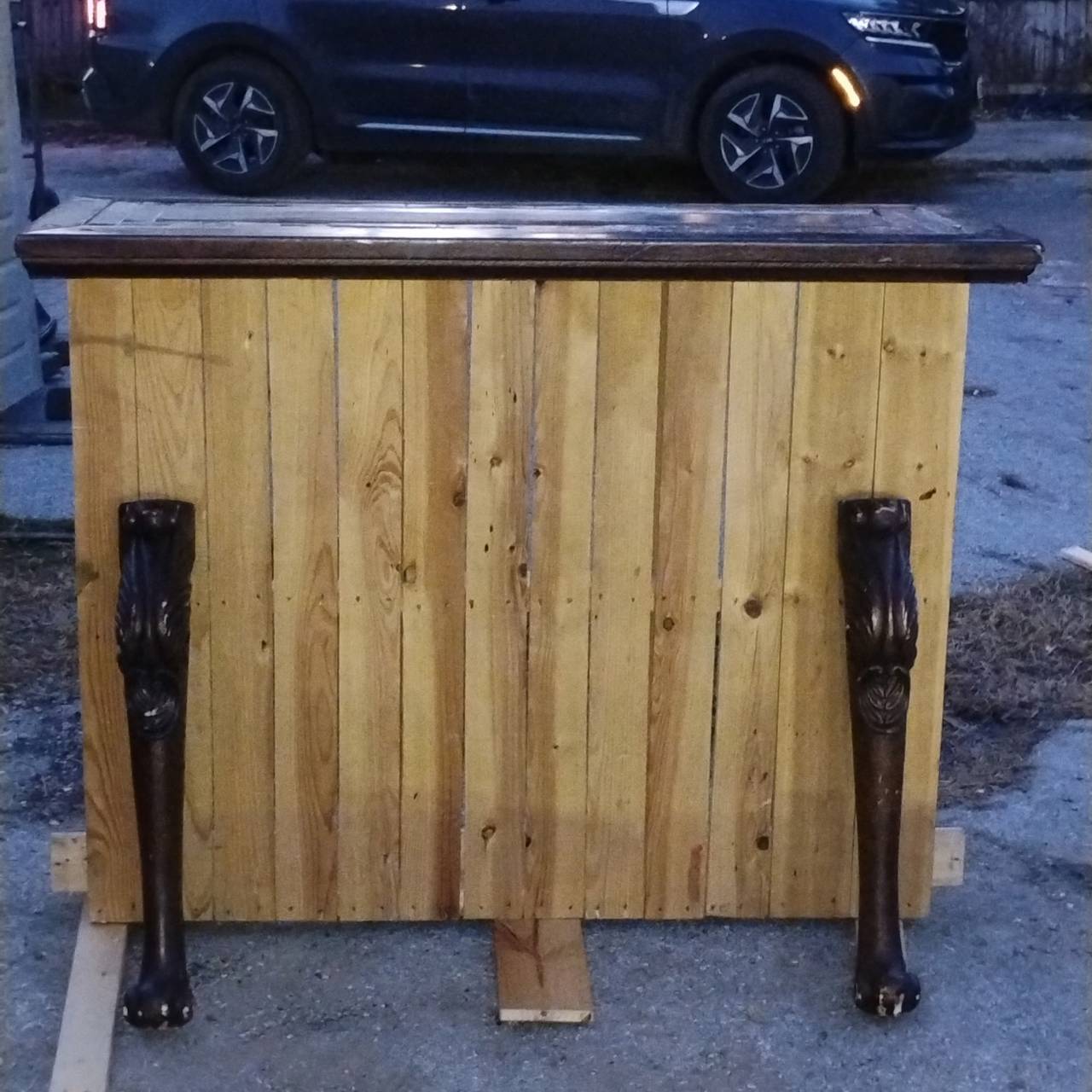 Handmade Rustic Wooden Home Bar with Carved Legs