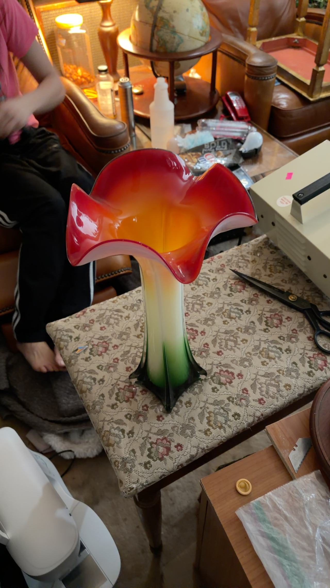 Murano Glass Calla Lily Vase Multi‑Color Orange/White/Green