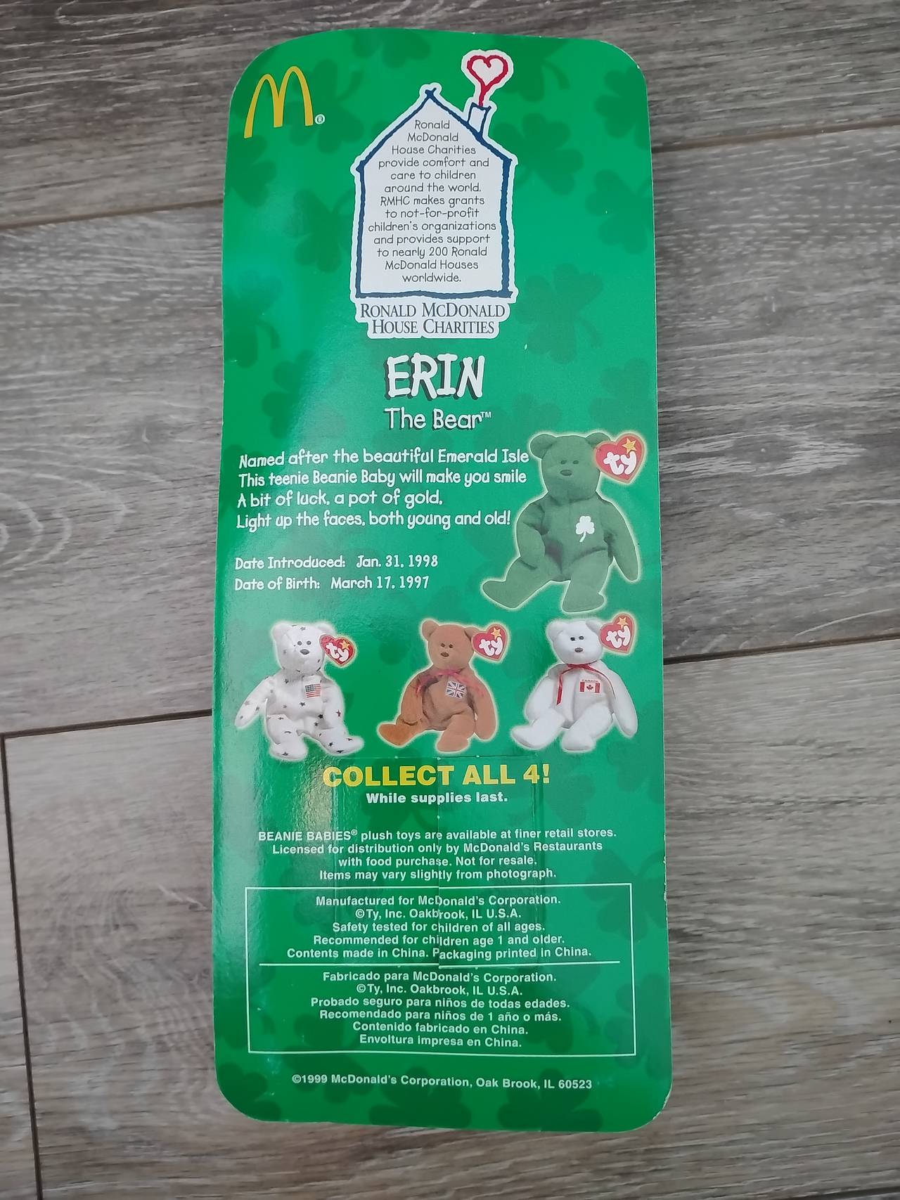 Ty Teenie Beanie Baby Erin the Bear McDonald's 1997