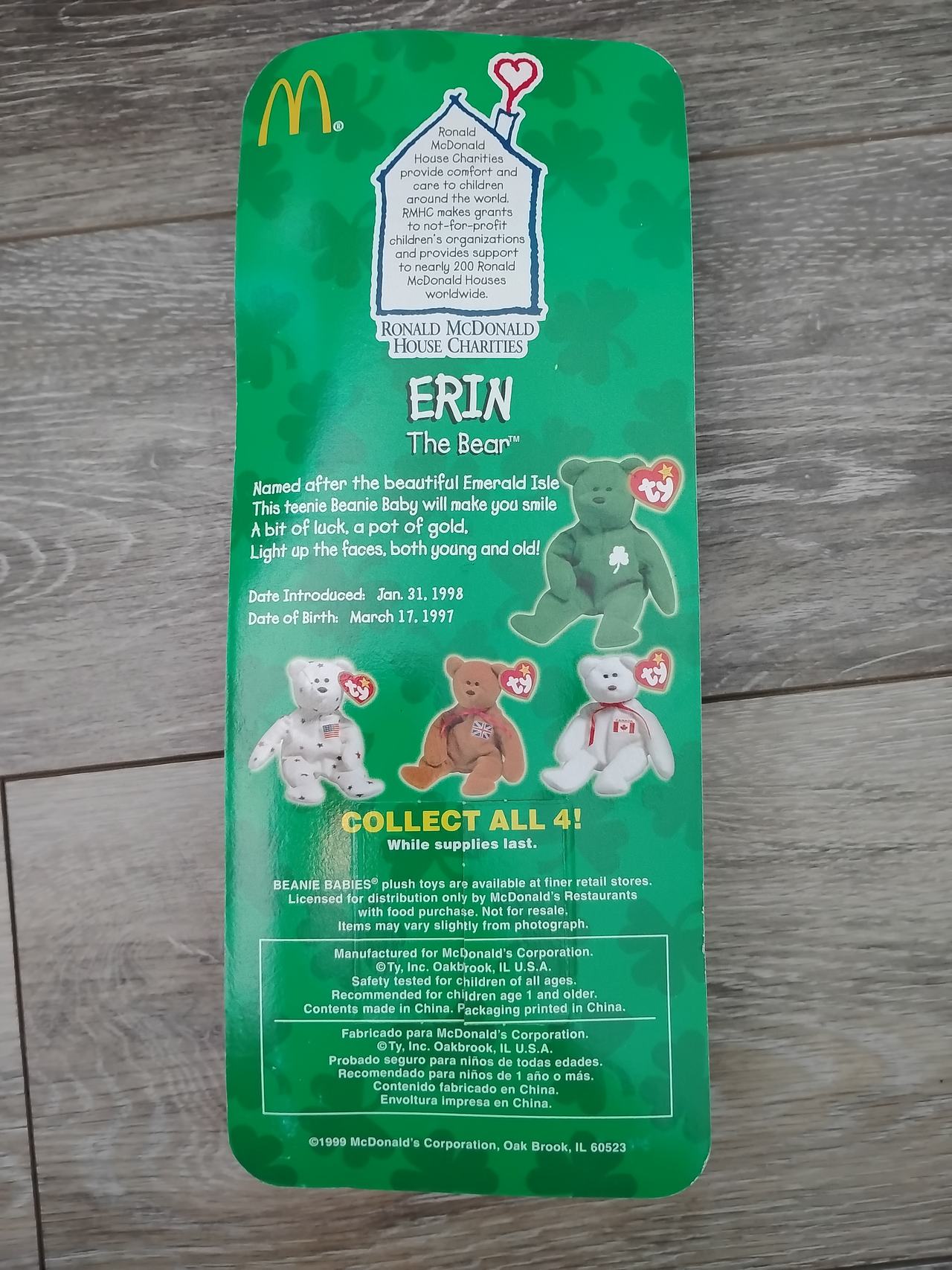 Ty Teenie Beanie Baby Erin the Bear McDonald's 1997