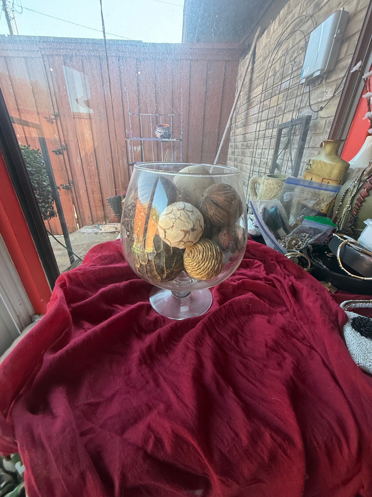 Large Glass Brandy Snifter Vase with Decorative Filler