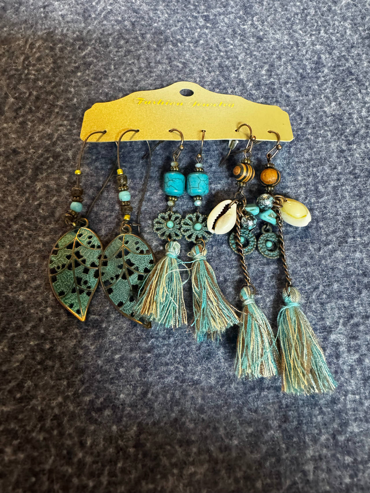 Bohemian Tassel and Leaf Earring Set