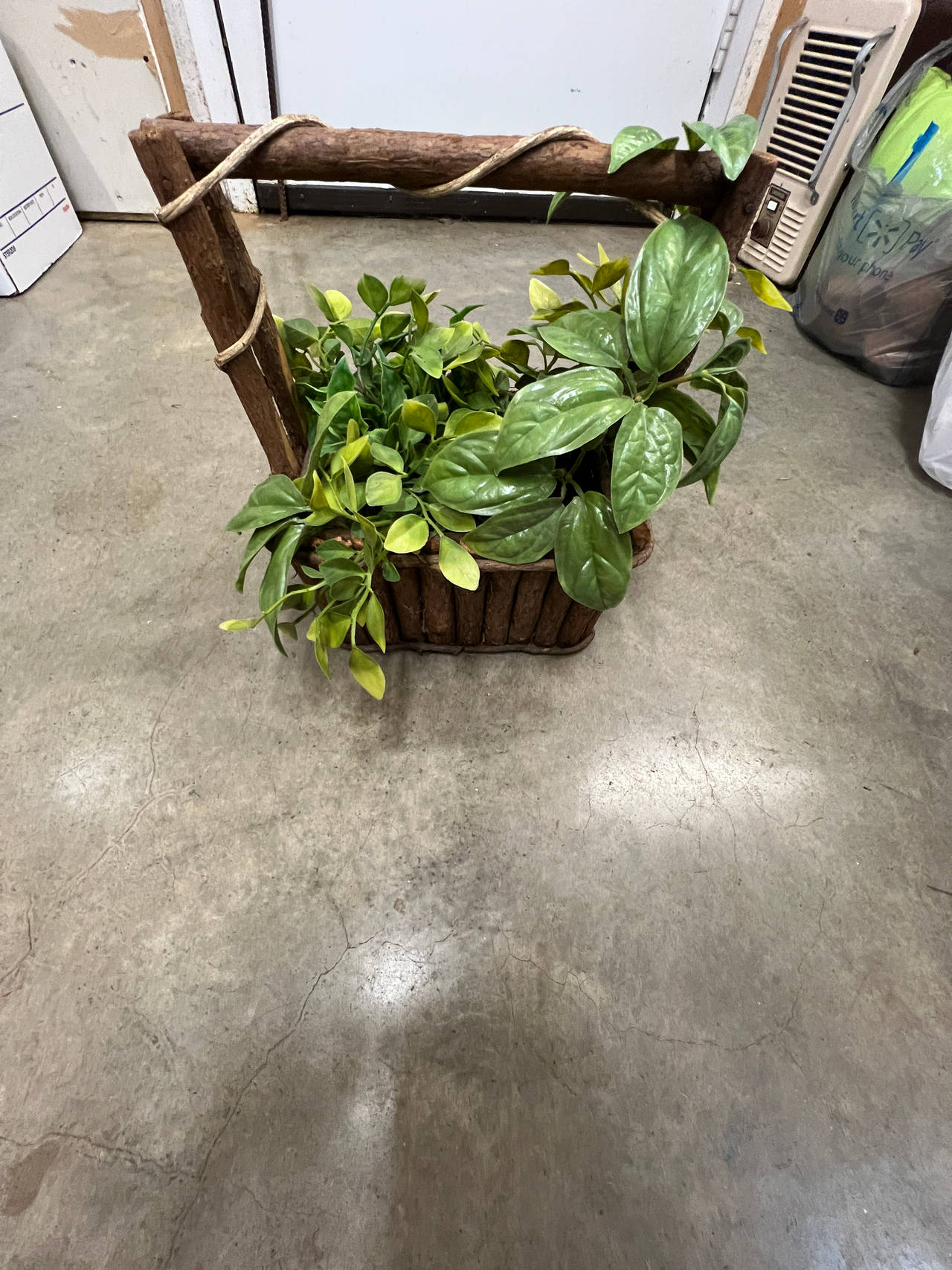 Wooden Basket Planter with Faux Greenery