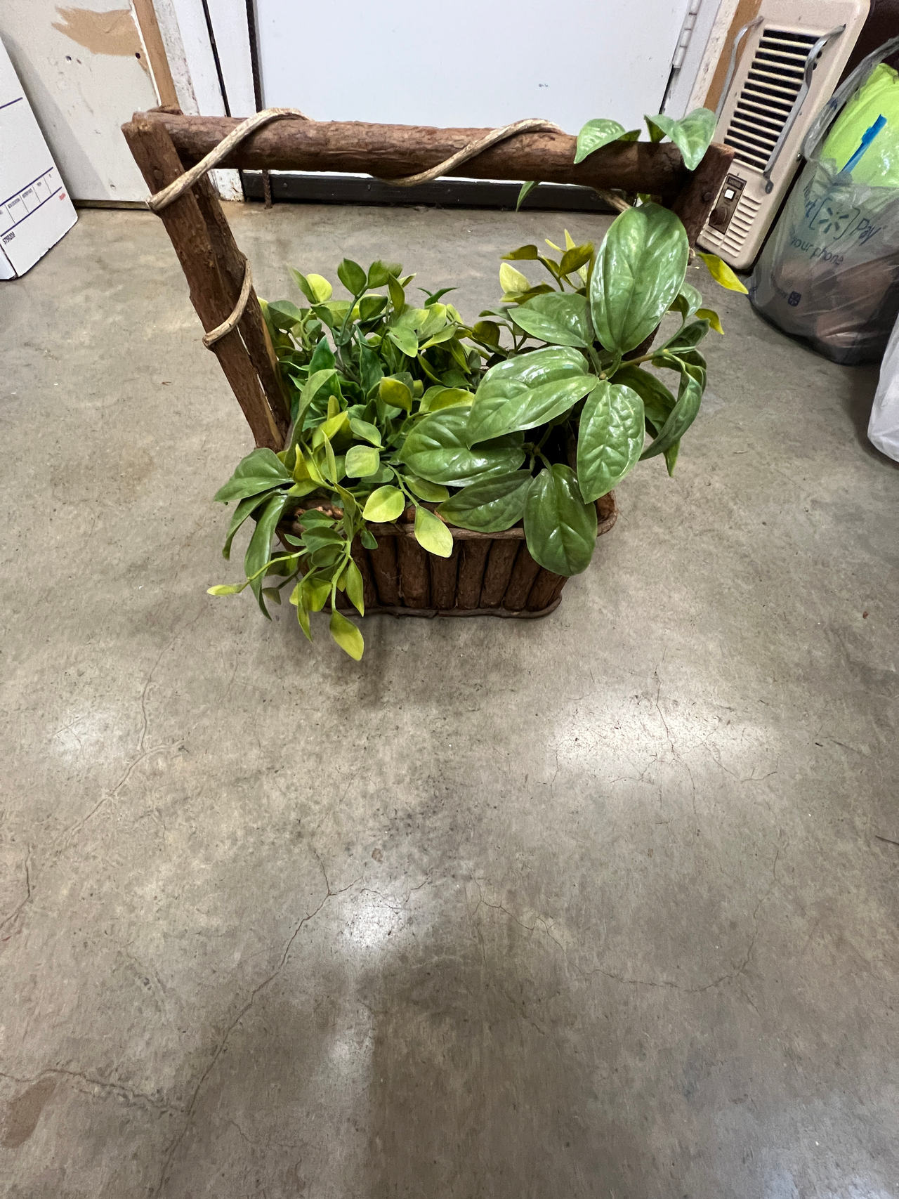 Wooden Basket Planter with Faux Greenery