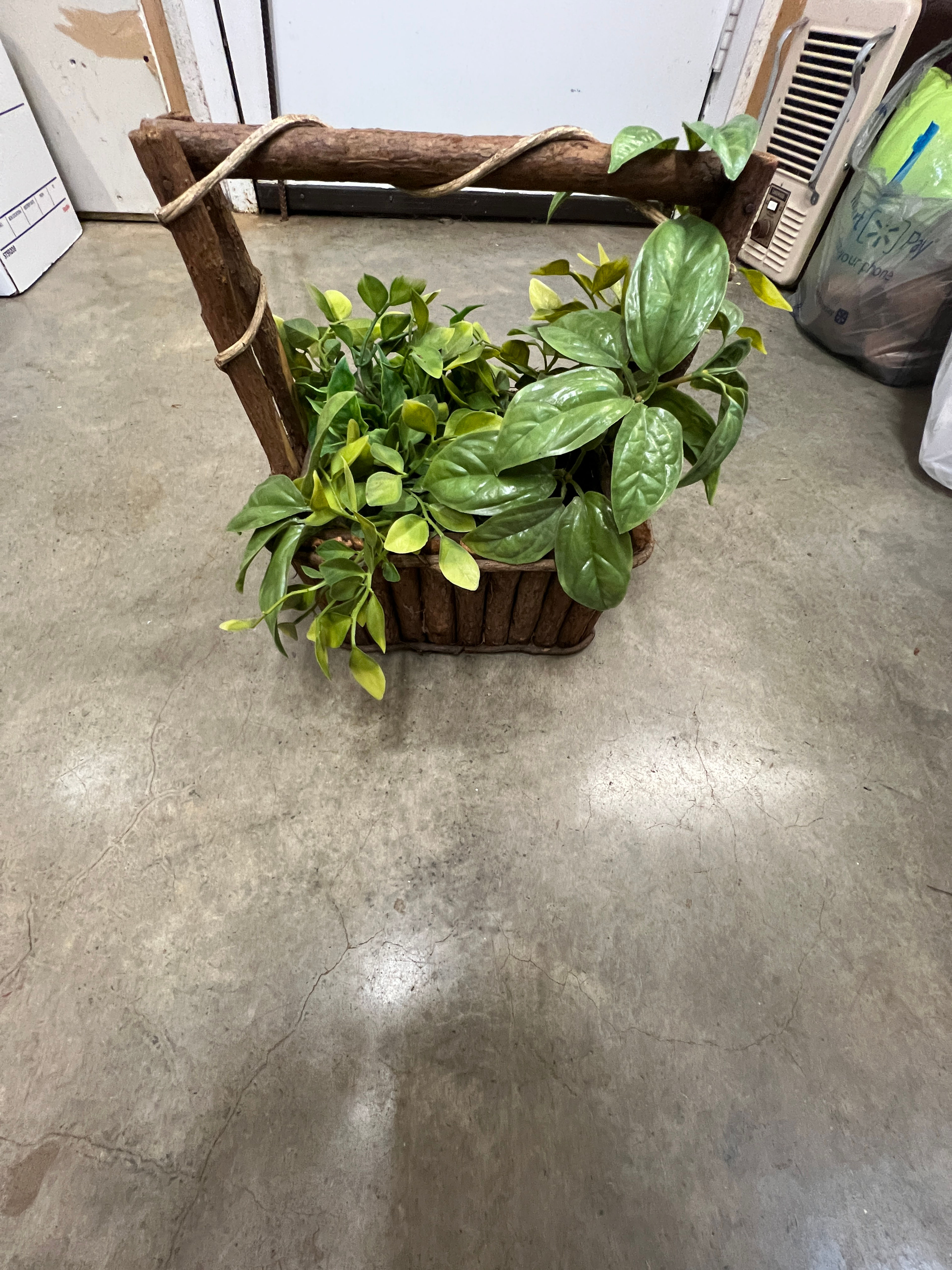 Wooden Basket Planter with Faux Greenery