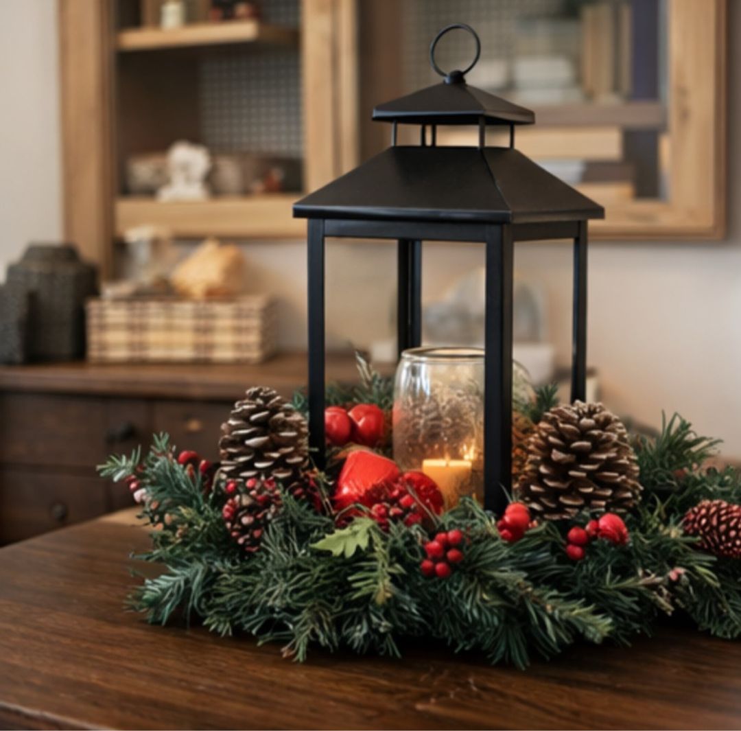 Christmas Decor- Frosted Berry Candle Lantern