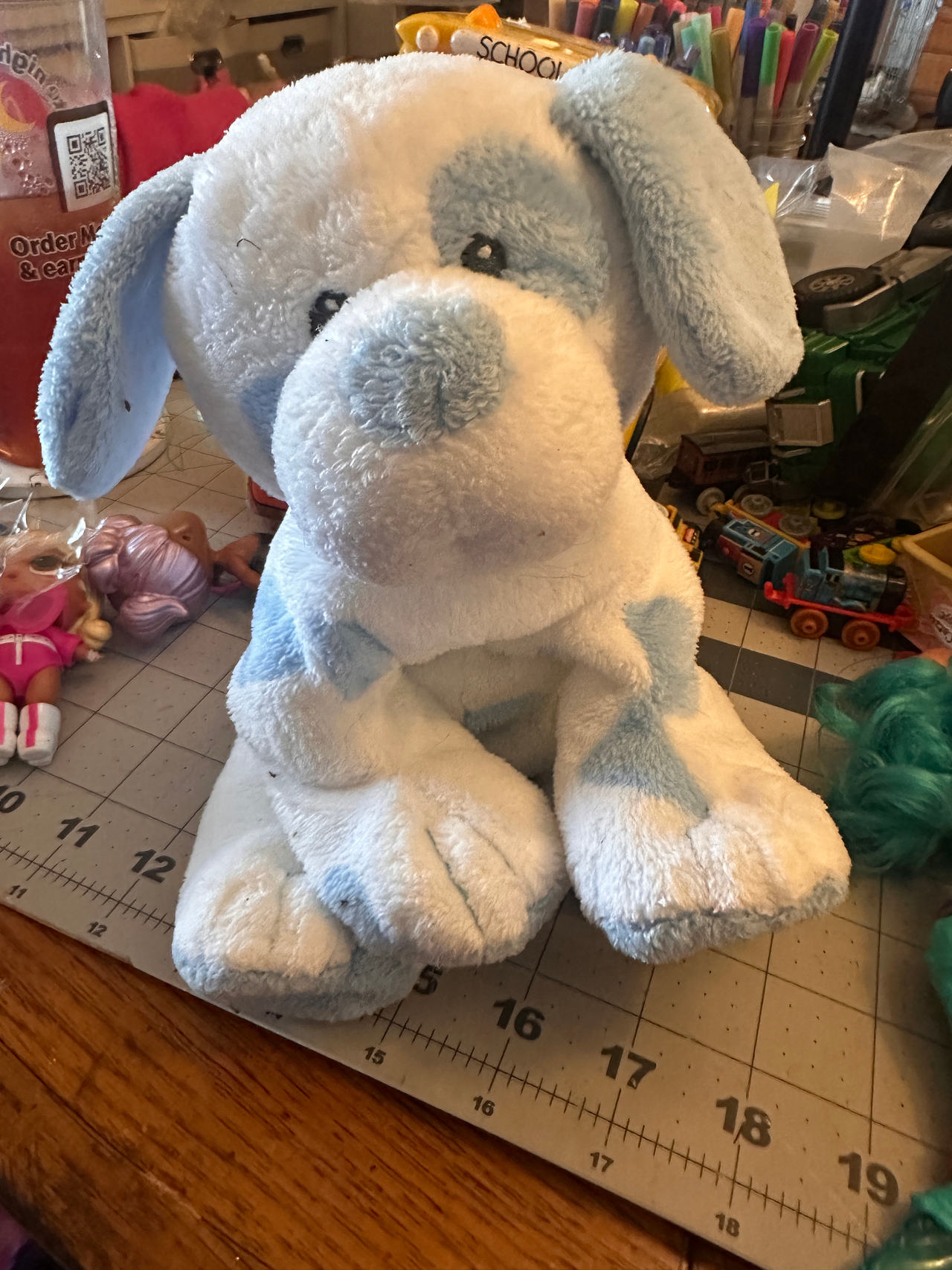 Ty Pluffy Blue White Tylux Puppy dog plush stuffed animal.