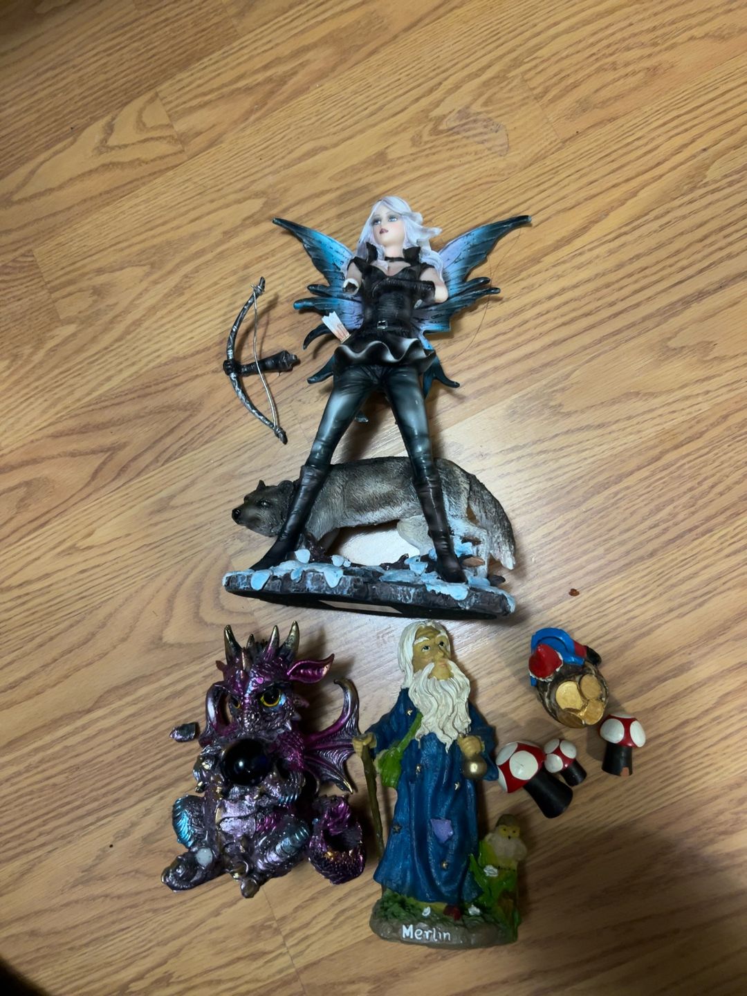 Ebros Winter Fairy Huntress with Wolf Statue 10"