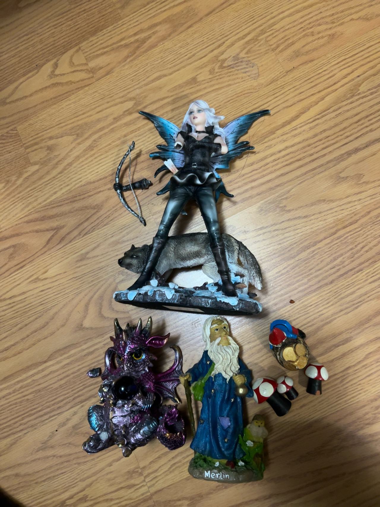 Ebros Winter Fairy Huntress with Wolf Statue 10"