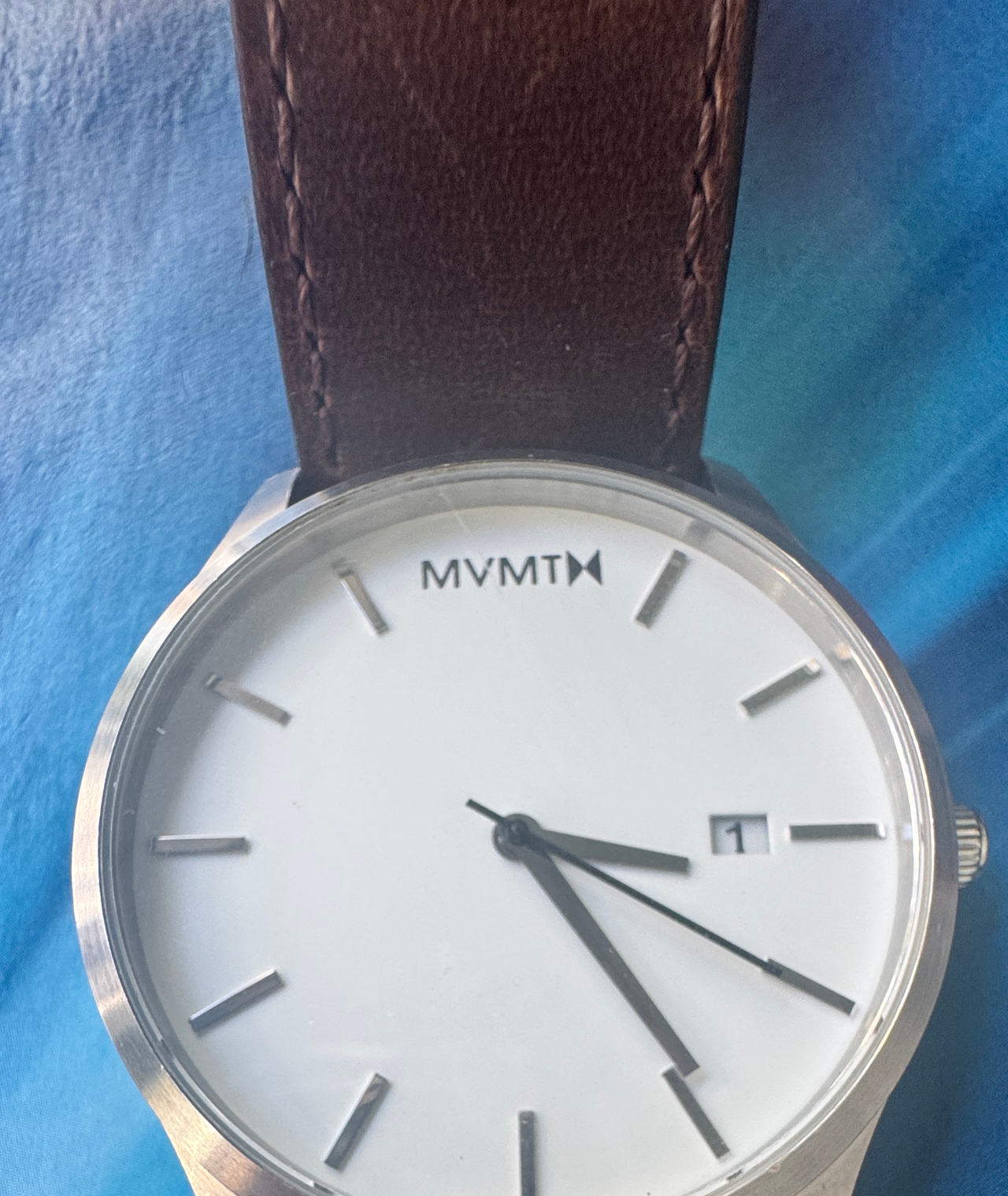 MVMT Classic White Silver Brown Leather Watch