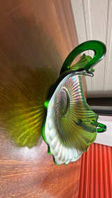 Fenton Green Carnival Glass Double Handled Bon Bon Dish - Image 3