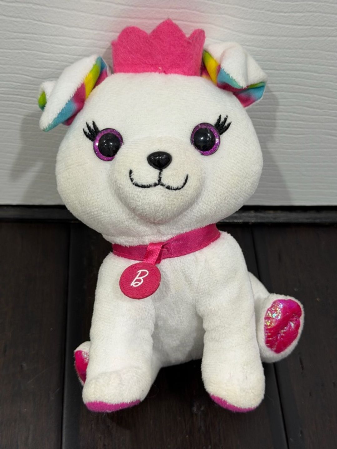 Barbie White Plush Dog with Pink Crown