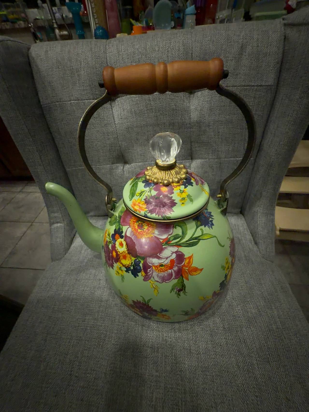 Mackenzie-Childs Green Flower Market 2-Quart Tea Kettle
