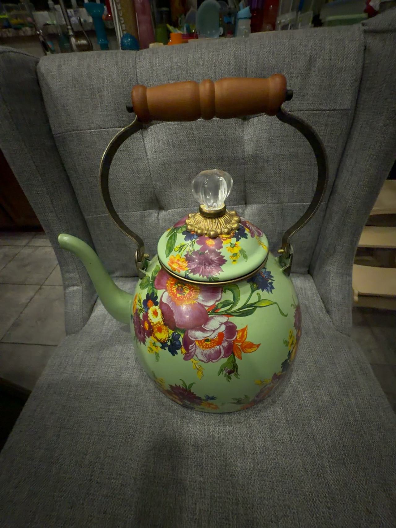 Mackenzie-Childs Green Flower Market 2-Quart Tea Kettle