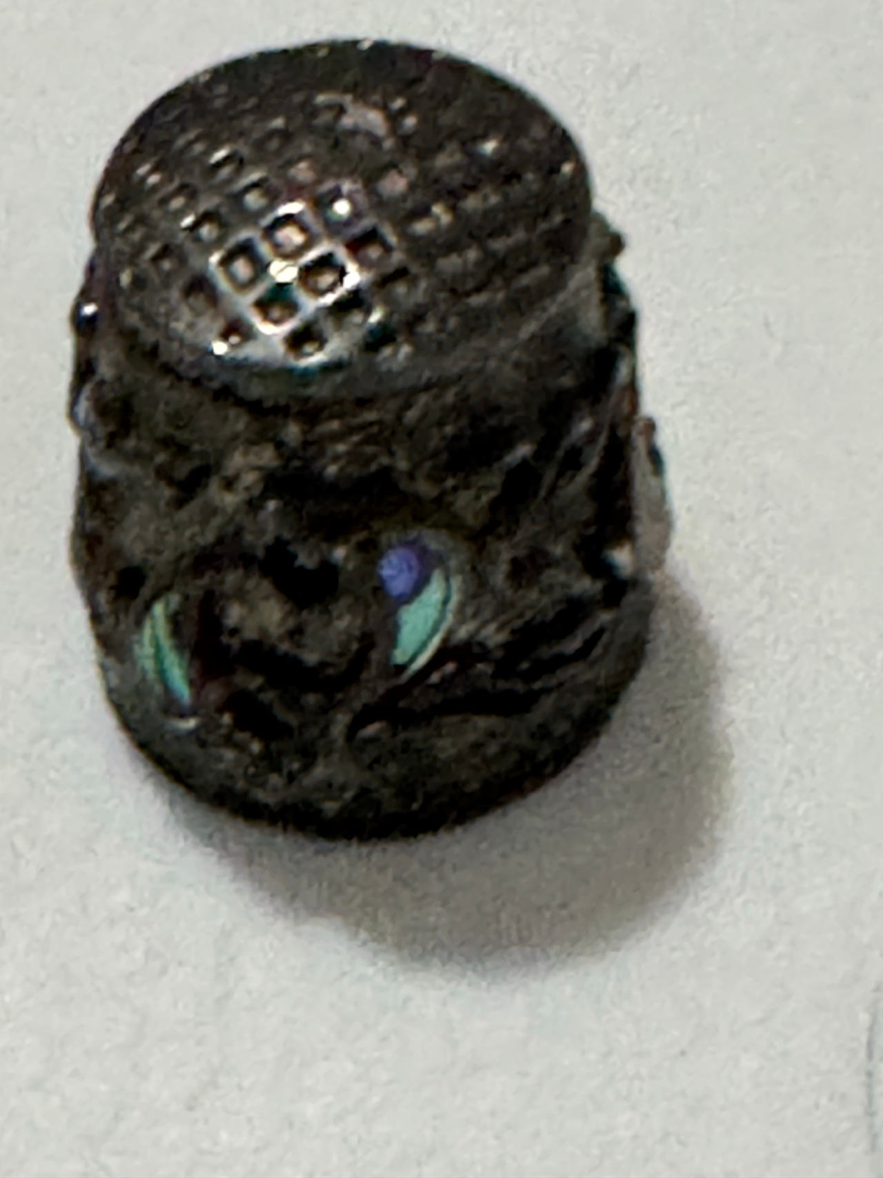 Vintage Metal Thimble with Abalone Inlay