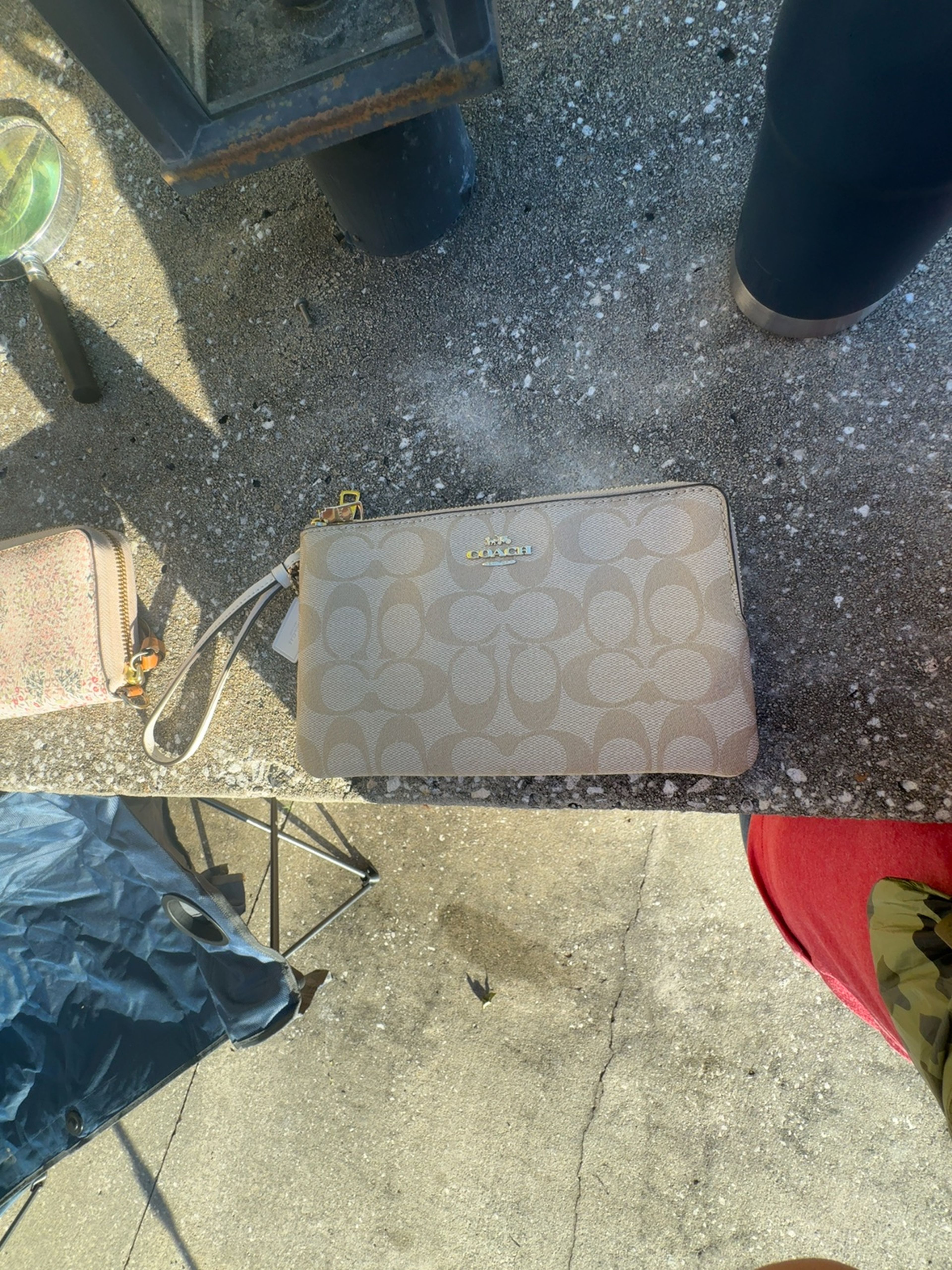 Coach Khaki Ivory Double Zip Wallet with Wrist Strap