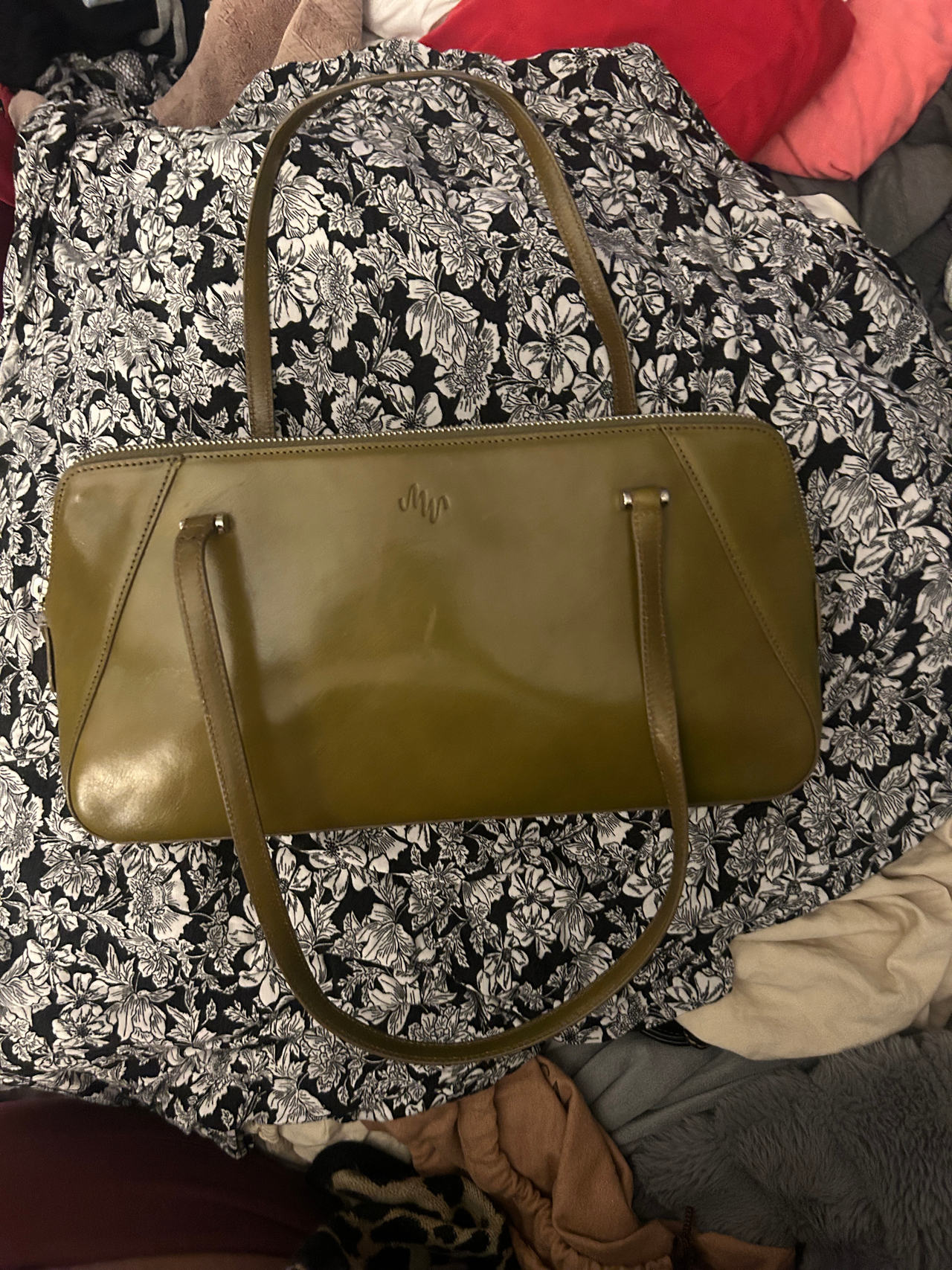 Olive Green Leather Shoulder Bag