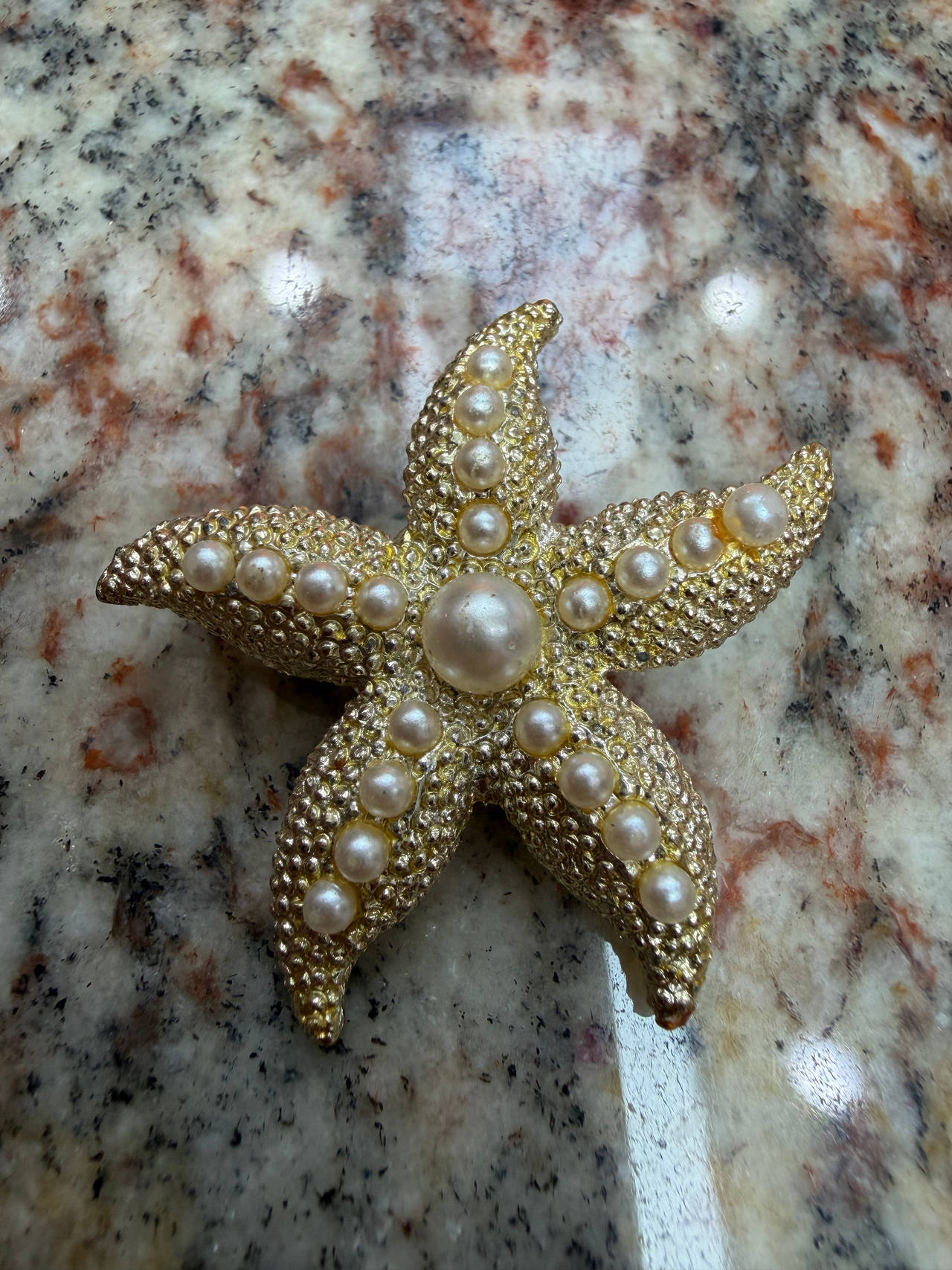 Vintage Faux Pearl Starfish Brooch